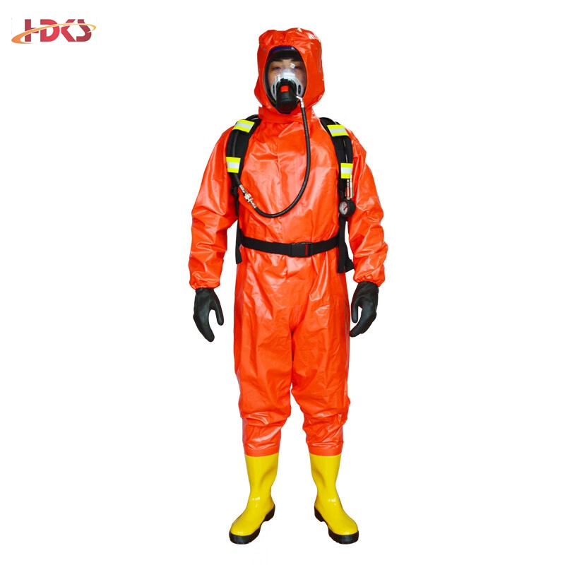  轻型消防连体防化服 重型全封闭化学防护服 化工厂氨车间腐蚀液体检查 红色手套连体款
